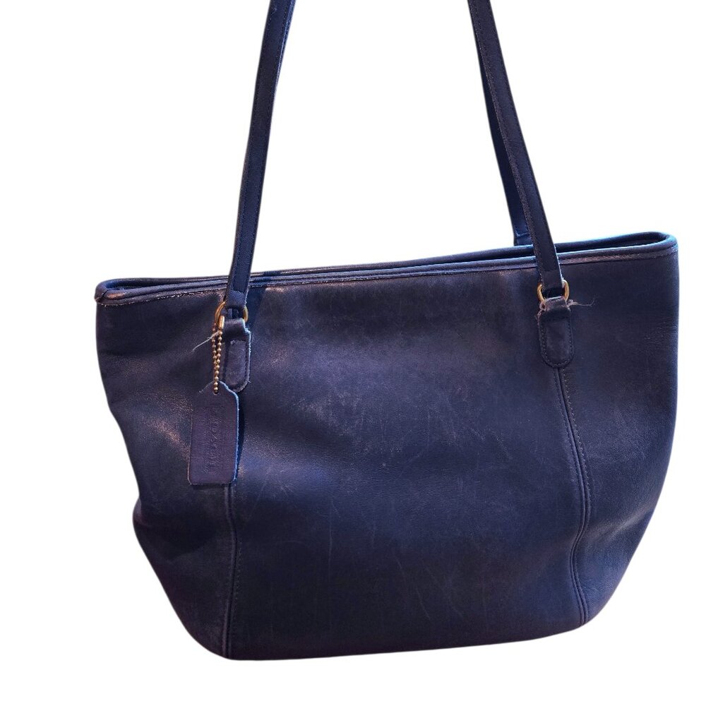 Coach 9998 Navy Blue Large Framed Pouch Shoulder Bag Purse Hangtag Distressed